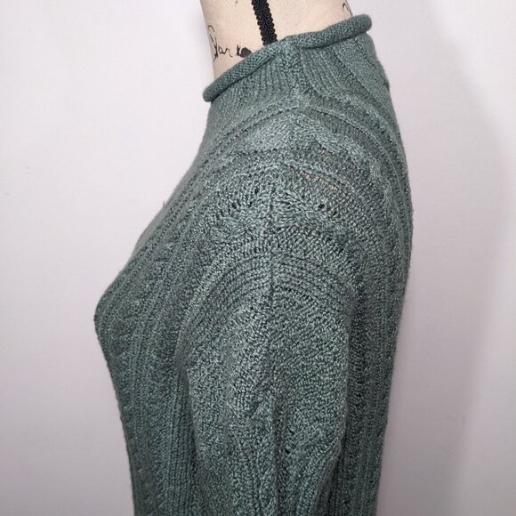 NWT J. Crew Roll Neck Cable Knit Sweater Womens Size M Green Preppy Fisherman - Picture 7 of 12